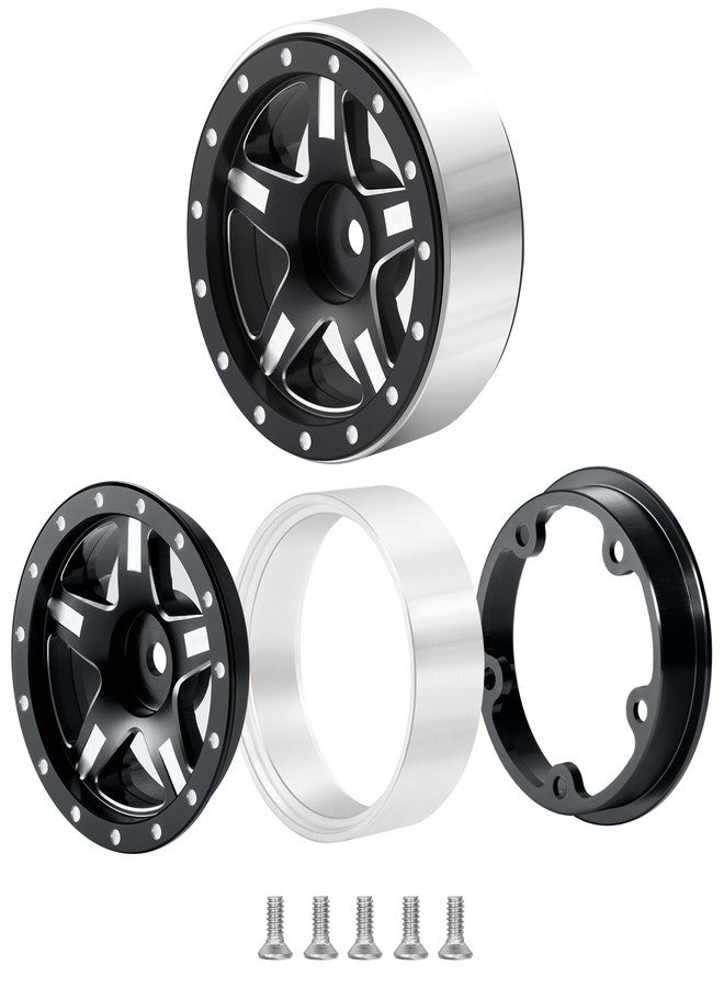 RCHUBAM 1.3 Beadlock Wheels with 5-Spoke Aluminium 1.3in RC Wheel Rims 72g Compatible with TRX4-M SCX24 Upgrade 1/24 1/18 RC Crawler Car Upgrade Parts #A (Black) - Image 3